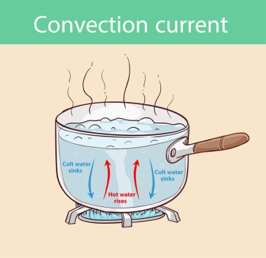 Diagram illustrating how heat is transferred in a boiling pot clipart