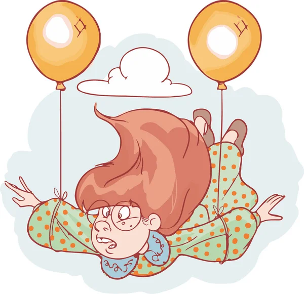 Illustration vectorielle d'une fille volant en ballon — Image vectorielle