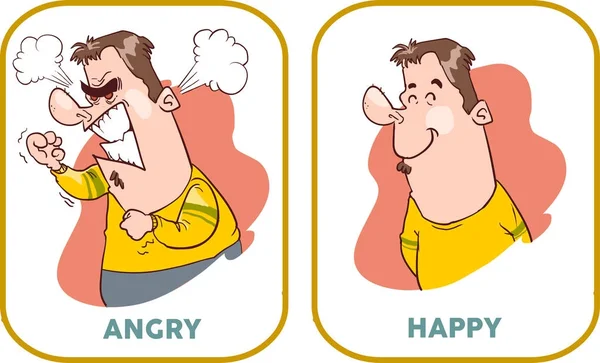 Happy and angry man. Flat style modern vector illustration. — Stock Vector