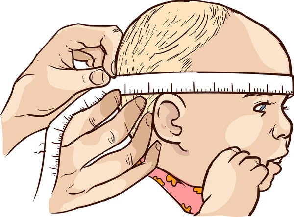 El bebek baş ölçüm bandı ile — Stok Vektör