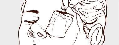 vektör çizim adam gözlerinin önüne çay poşetleri holding