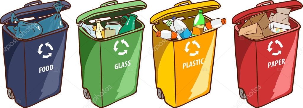  vector illustration of a Recycling Bins for Paper Plastic Glass