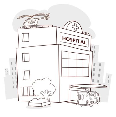 Hastane Binası, tıbbi simgesi. Sağlık, hastane ve medica