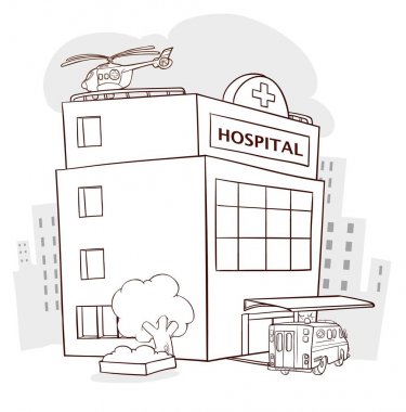 Hastane Binası, tıbbi simgesi. Sağlık, hastane ve medica