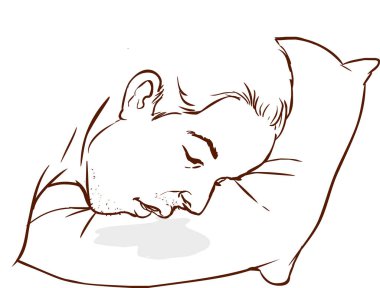 Yastığın üzerinde drooling bir adam görüntüsü.