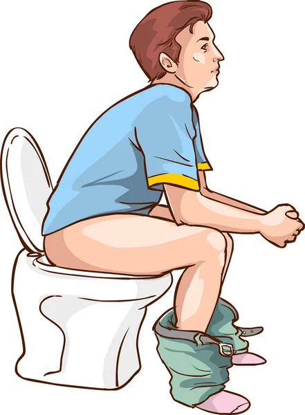 Man zittend op toilet vector illustratie — Stockvector