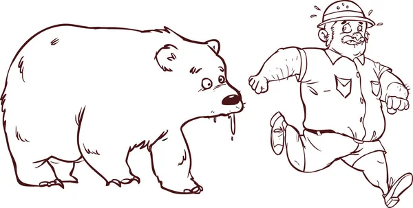 El hombre que huyó del oso. Pero oso es la ilustración vector idiota . — Archivo Imágenes Vectoriales