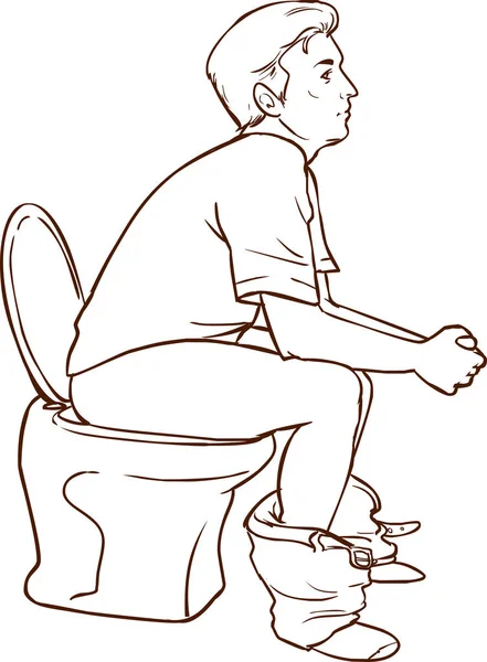 Uomo seduto sul vettore della toilette illustrazione — Vettoriale Stock