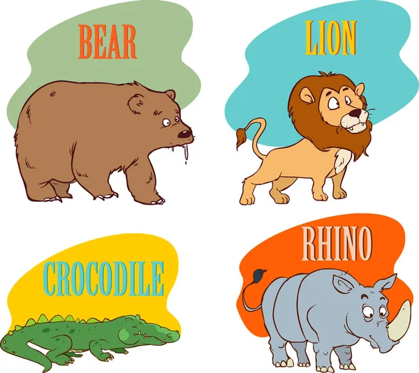 Crocodilo Animal Feliz Bonito Adorável Urso Hipopótamo Desenho Animado Leão —  Vetores de Stock
