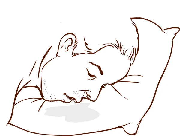 一个男人在他的枕头上流口水的形象. — 图库矢量图片