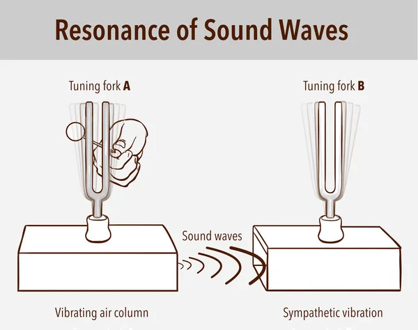 Tuning Fork expérience de résonance. Quand un diapason est frappé — Image vectorielle