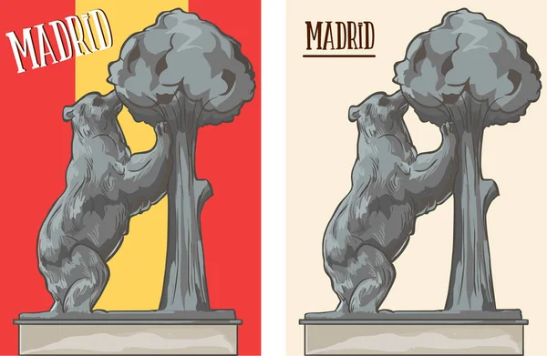La estatua del oso y el árbol de fresa ilustración de stock — Vector de stock