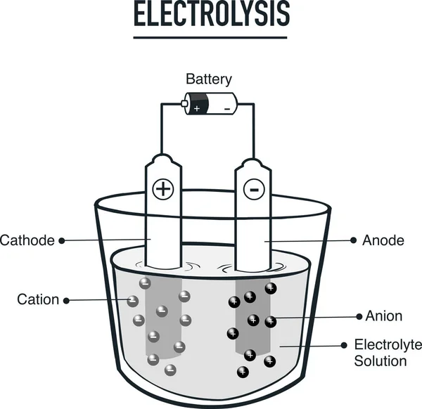 Proceso de electrólisis útil para la educación en las escuelas vector il — Archivo Imágenes Vectoriales