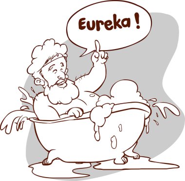 Vector illustration of a Archimedes in bath. Thumbs up eureka. ancient greek mathematician, physicist. clipart