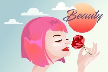 Kız elinde nazikçe gül kokulu vektör görüntüsü tutuyor.