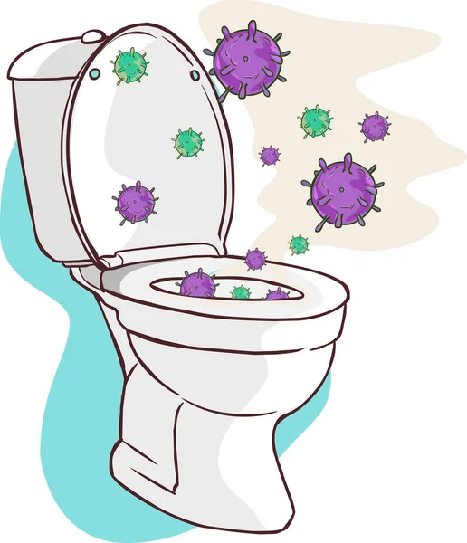 Open Toiletdeksel Veroorzaken Verspreiding Van Kiemen Als Gevolg Van Doorspoelen — Stockvector
