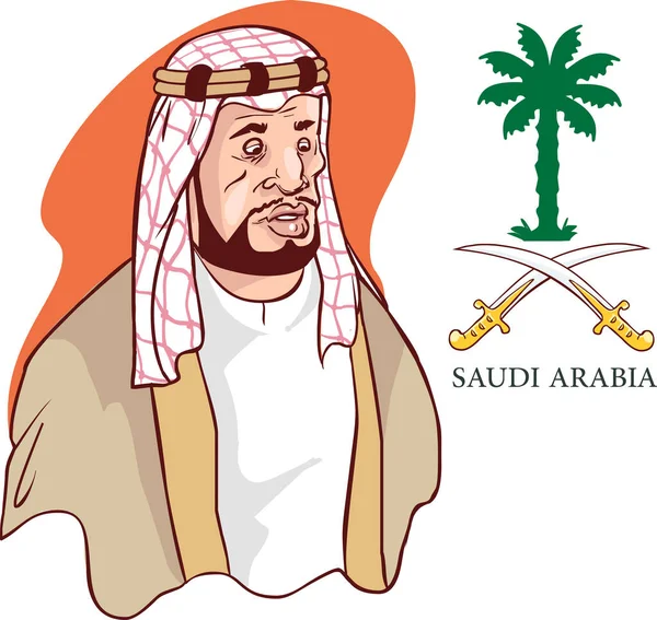 Homem Árabe Saudita Desenhos Animados — Vetor de Stock