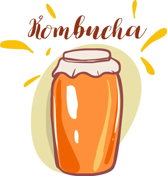 Kombucha Stile Cibo Sano Concetto Icona Etichetta — Vettoriale Stock