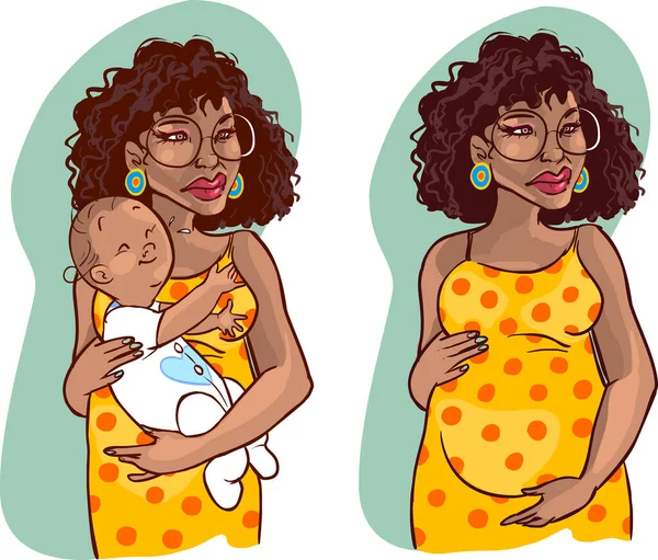 Mujer Embarazada Africana Preparada Para Ser Imagen Vectorial Madre — Vector de stock
