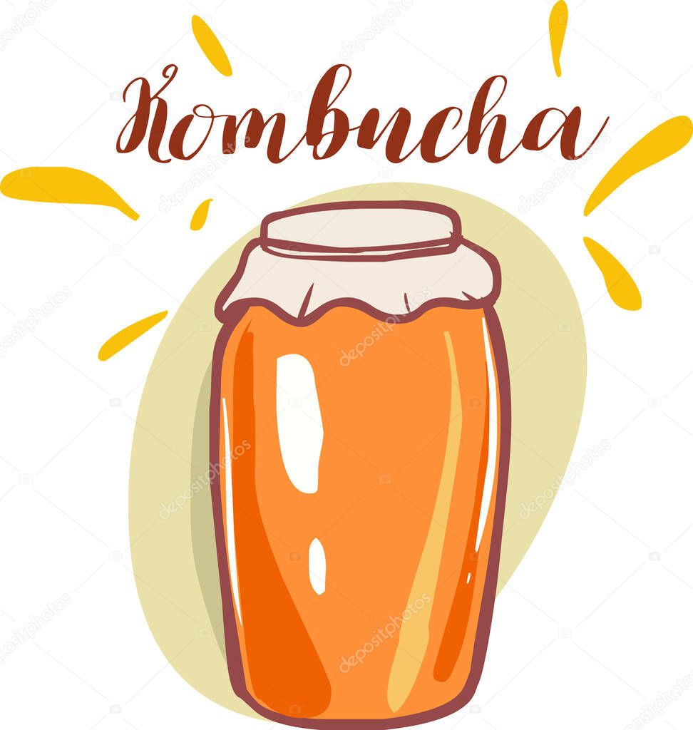 Kombucha. Healthy Food Style, Concept Icon and Label.