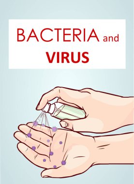 Virüslerin, bakterilerin ve koronavirüsün yayılmasını önlemek için ele antibakteriyel sprey uygulaması.