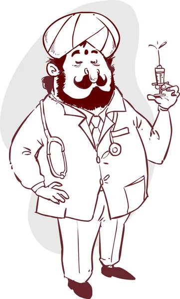 Médico Indio Sosteniendo Jeringa Stock Ilustración — Vector de stock