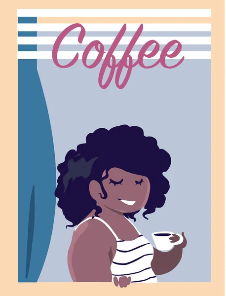 Vector Illustration Coffee Woman Drinking — Stock Vector