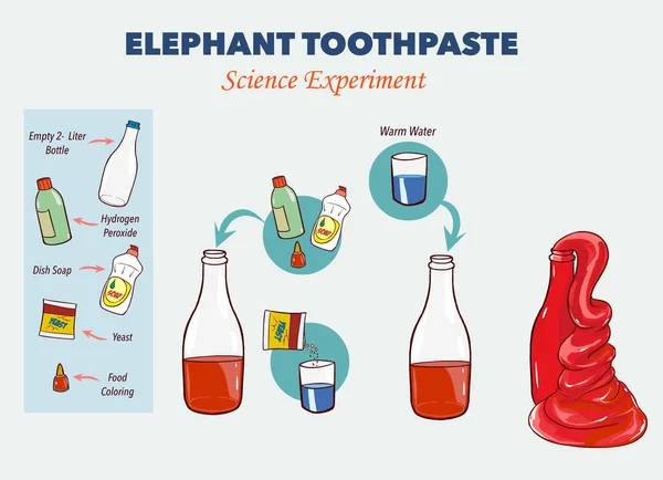 象の歯磨き粉実験のベクトル図 — ストックベクタ