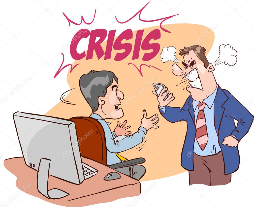 Angry boss character yelling at employee office worker stock illustration
