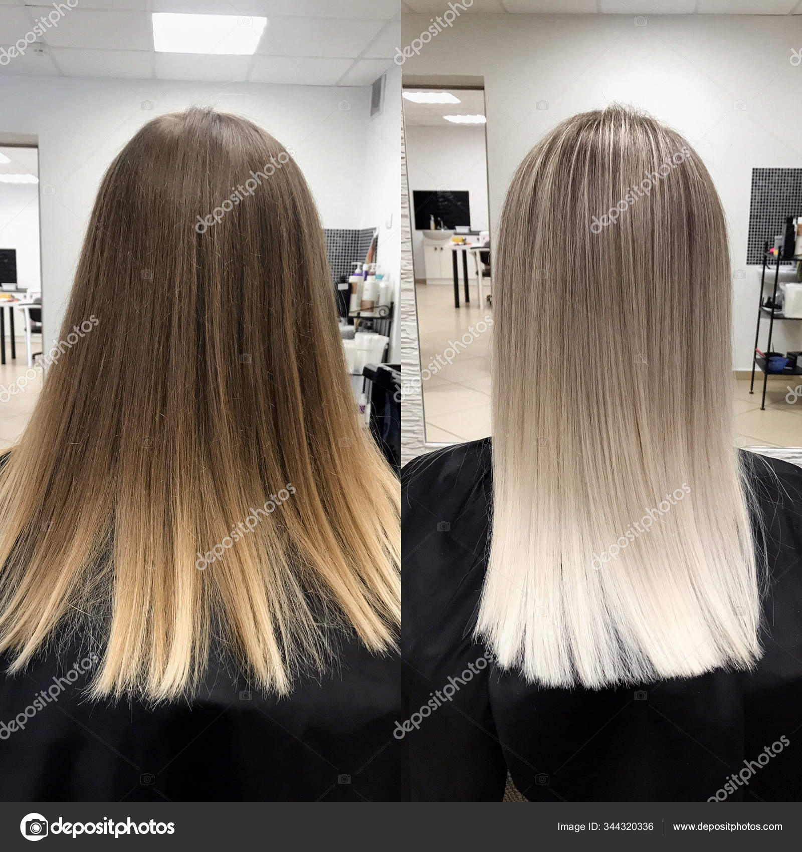Before and after hair color in cool tones Stock Photo by  © 344320336