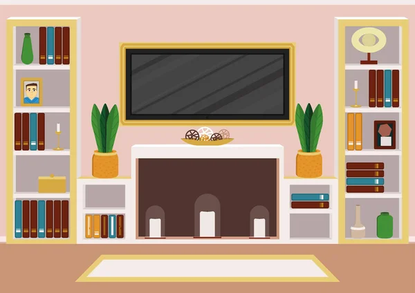 Living Room Artificial Chimney Alcove Modern Design Calm Pastel Colour — Stock Vector
