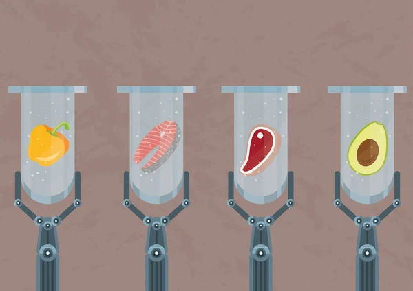 Produits Cultivés Laboratoire Produits Synthétiques Sont Avenir Agriculture Production Alimentaire — Image vectorielle