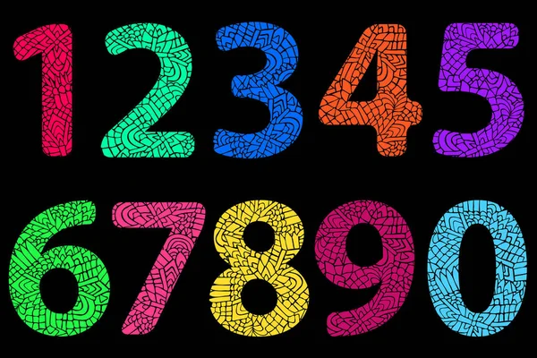 Zentangle Zahlen kritzeln Farbe Neon — Stockvektor