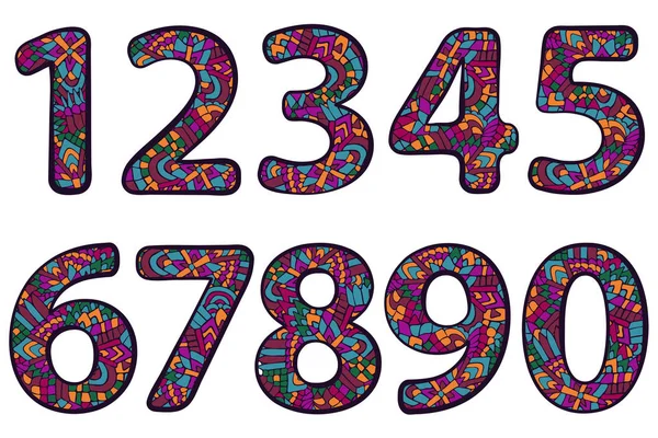 ZENTANGLE NUMBERS DOODLE COLORFUL 2 — Stock Vector