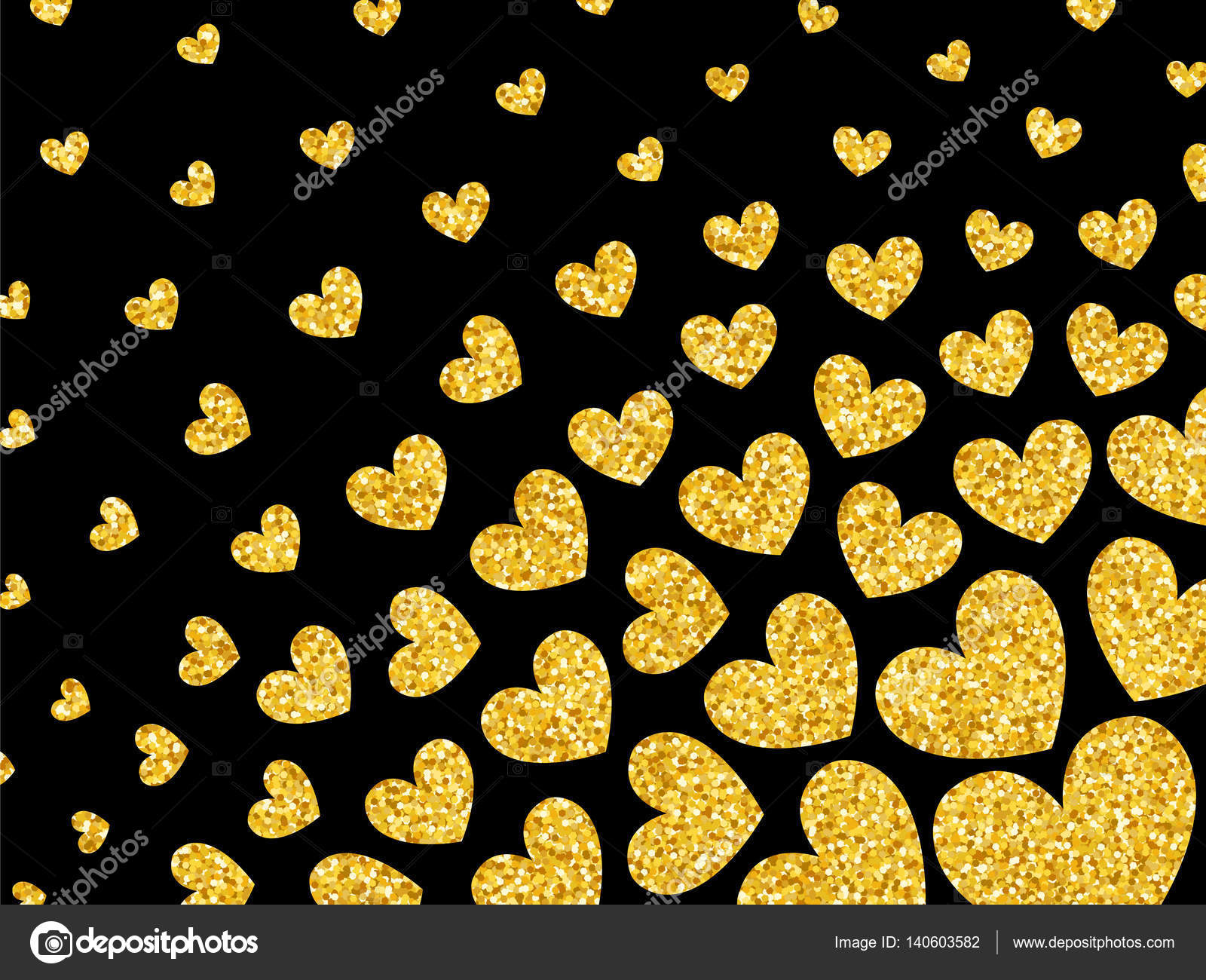 Glitter Dourado Coração Dia Dos Namorados Fundo Preto 1 Vetor De