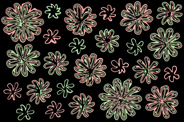 Ακουαρέλα αφηρημένα λουλούδια σε μαύρο φόντο — Φωτογραφία Αρχείου