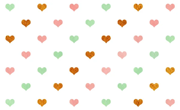 Watercolor hearts on white background pattern. — Stock Photo, Image