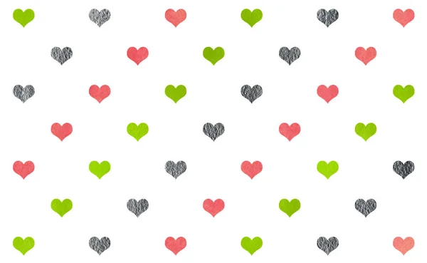 Watercolor hearts on white background pattern. — Stock Photo, Image