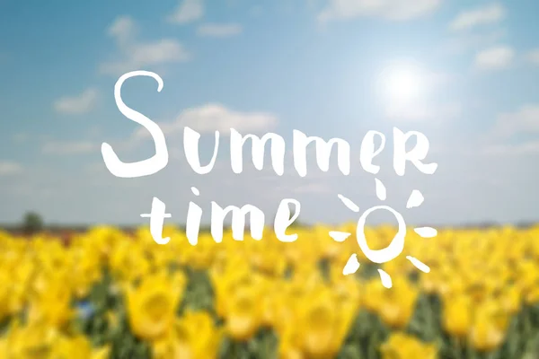 Sommerzeit Schriftzug mit unscharfem Hintergrund. — Stockfoto