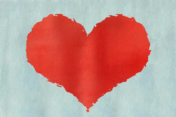 Röd akvarell grunge hjärtat på akvarell ljusblå bakgrund. — Stockfoto