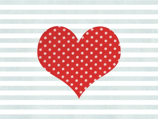Rode stof polka dot hart op aquarel blauwe strepen achtergrond. — Stockfoto