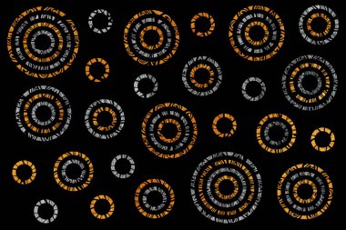 Gümüş ve altın boyalı soyut daireler desen.