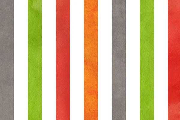 수채화 오렌지, 녹색, 빨간색과 회색 줄무늬 배경. — 스톡 사진