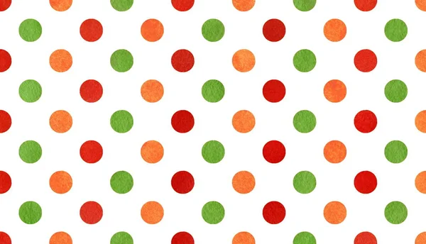 Aquarel oranje, rood en groen polka dot achtergrond. — Stockfoto
