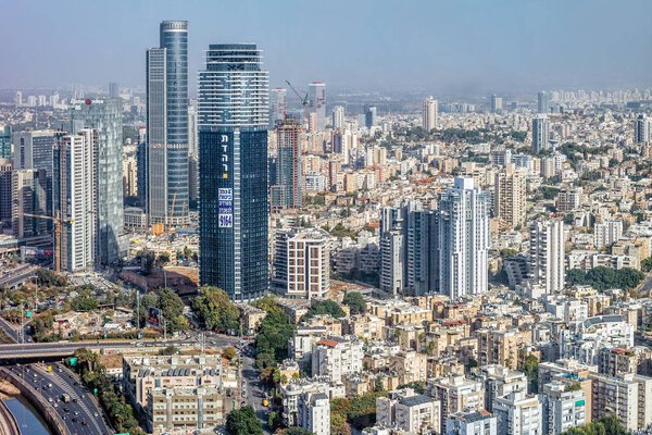 TEL AVIV, ISRAEL - November, 2016: Top view of Tel Aviv from the observation deck of the round tower Azriel center, Israel