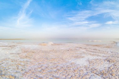Ölü Deniz'in tuzlu sahil.