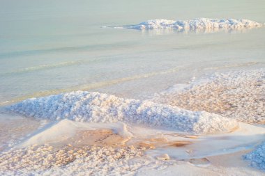 Ölü Deniz'in tuzlu sahil.