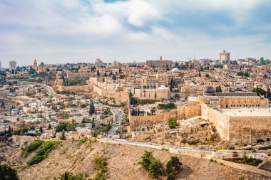 Jerusalem eski şehrin panoramik görünümü.