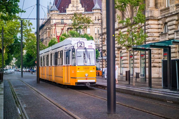 A régi sárga villamos Budapesten. — Stock Fotó