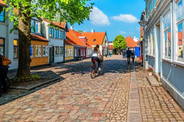 Danimarka 'nın Odense kentindeki renkli geleneksel evler